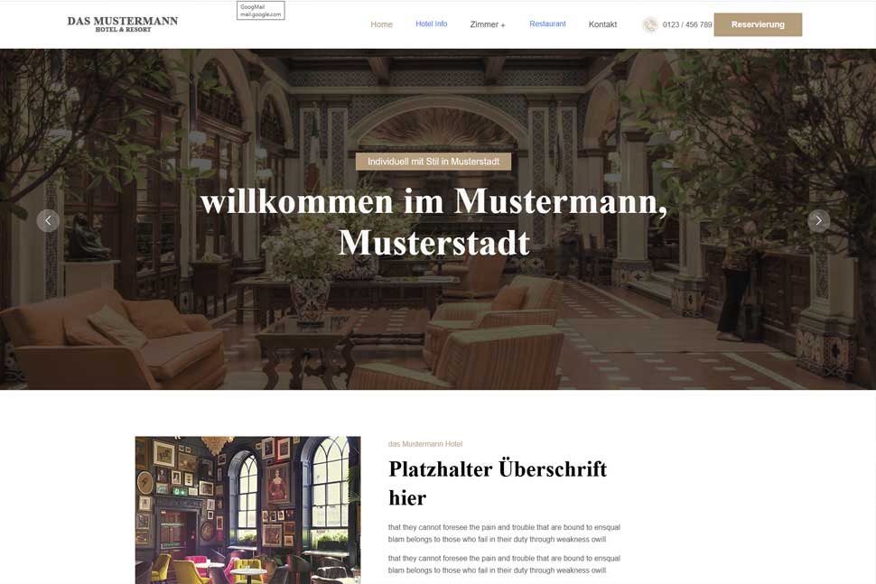Homepage Vorlage Hotel, Restaurant